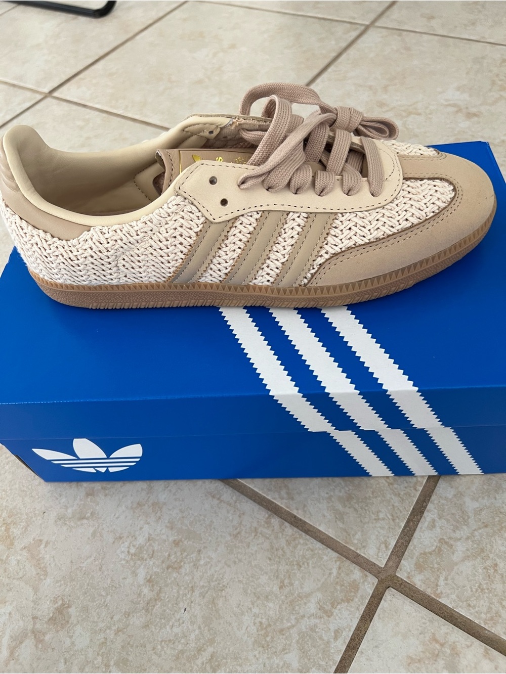 adidas Woven Cream and Tan Samba Sneaker